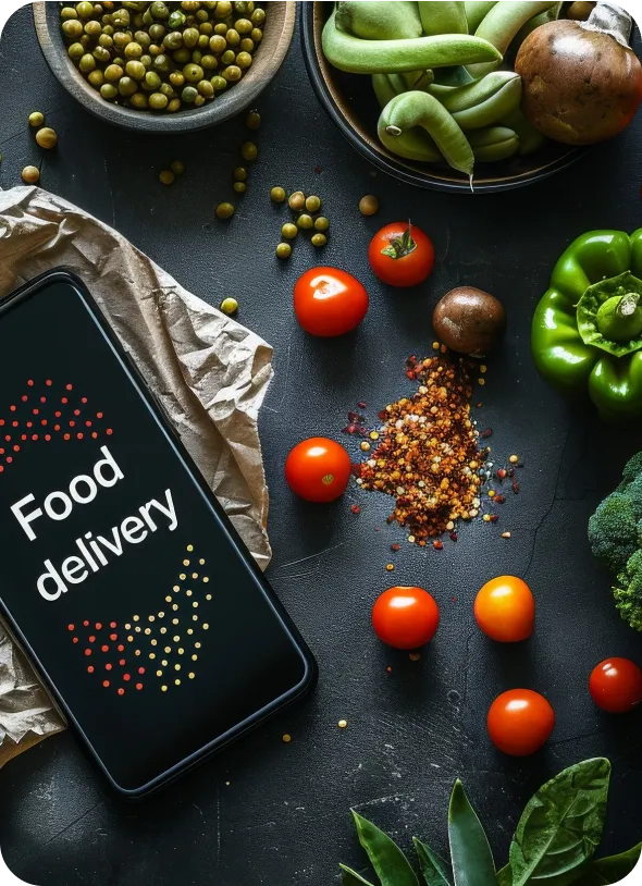 SoftTouch food delivery imagery with a phone beside ingredients