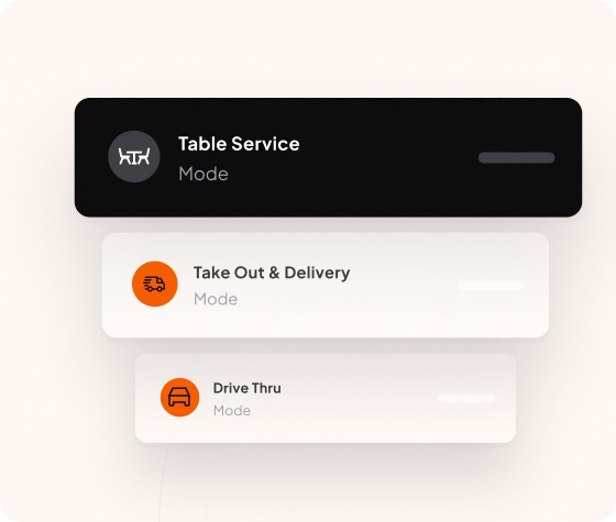 SoftTouch illustration showing table service, takeout and delivery, and drive-thru modes